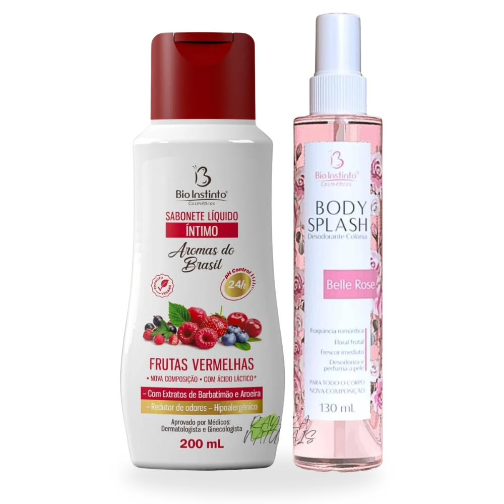Kit Desodorante Body Splash Belle Rose + Sabonete Íntimo Frutas Vermelhas