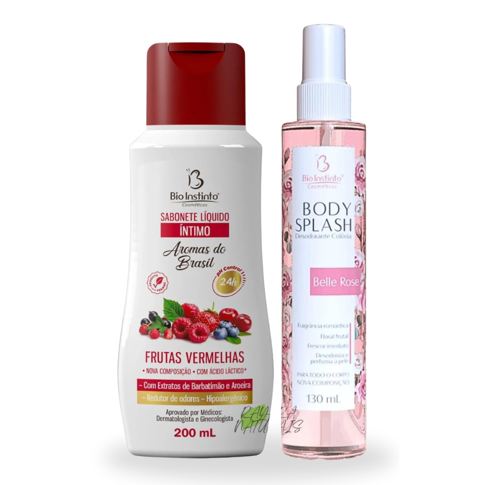 Kit Desodorante Body Splash Belle Rose + Sabonete Íntimo Frutas Vermelhas