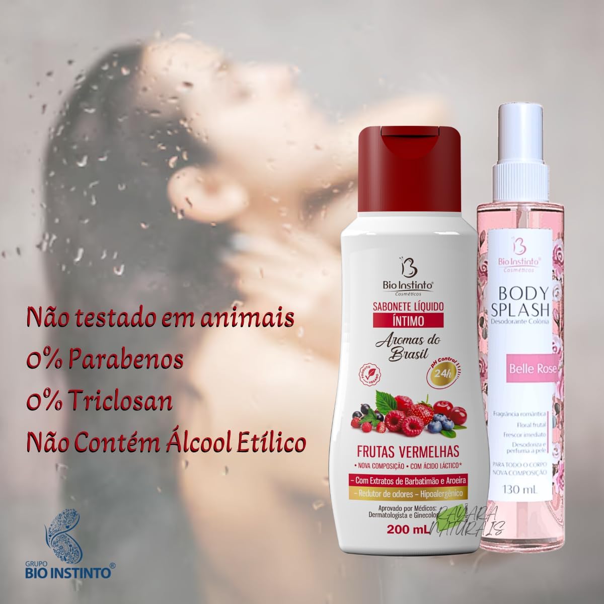Kit Desodorante Body Splash Belle Rose + Sabonete Íntimo Frutas Vermelhas