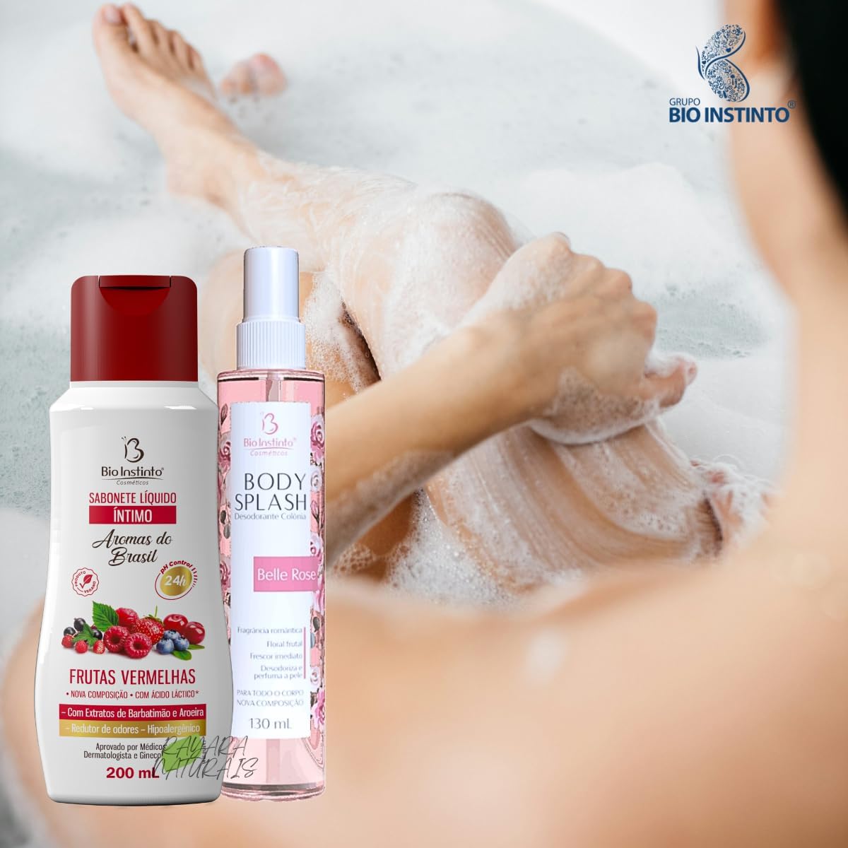 Kit Desodorante Body Splash Belle Rose + Sabonete Íntimo Frutas Vermelhas