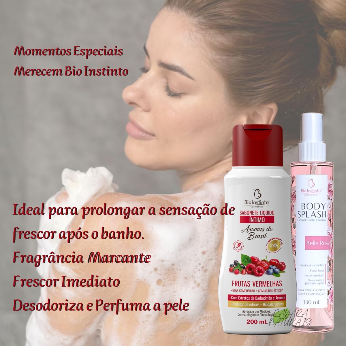 Kit Desodorante Body Splash Belle Rose + Sabonete Íntimo Frutas Vermelhas